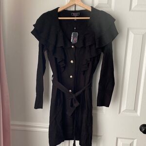 Christian Siriano Black Ruffled Long Sleeve Dress